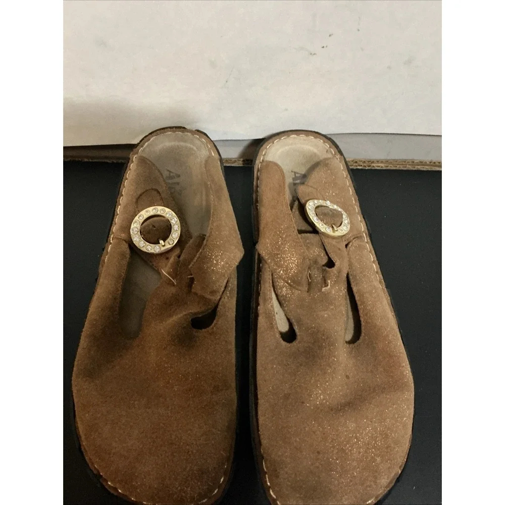 Alegria Seville Brown Suede Sparkle Clogs 41 (us 10)